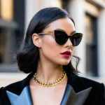 Gafas de Sol Cat-Eye Femeninas en Acetato Negro Brillante