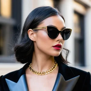 Gafas de Sol Cat-Eye Femeninas en Acetato Negro Brillante