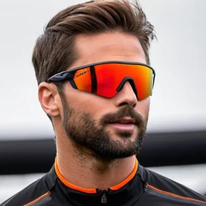 Gafas de Sol Deportivas Envolventes con Lente Espejada Roja