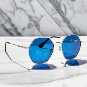 Gafas de Sol Hexagonales Minimalistas en Metal Plateado